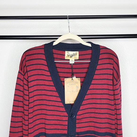 Springfield Classic NWT Men's Burgundy & Navy Striped Cardigan Size XXL - Picture 2 of 9